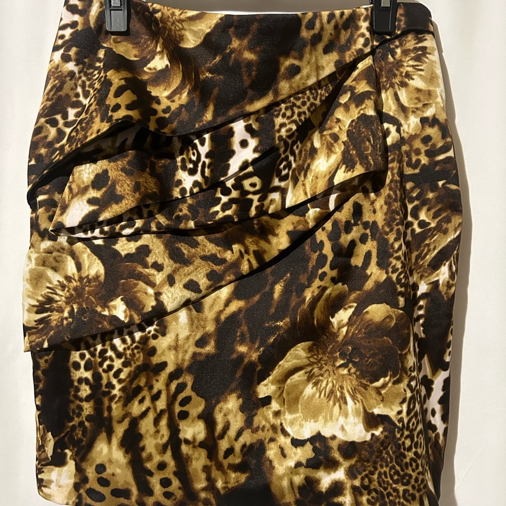 Cache Brown Floral and Leopard Print Pencil Skirt